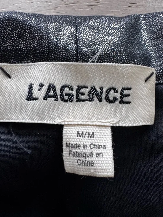 $375 L’Agence- Metallic Silver Longsleeve Gisele Necktie Blouse - Picture 5 of 7
